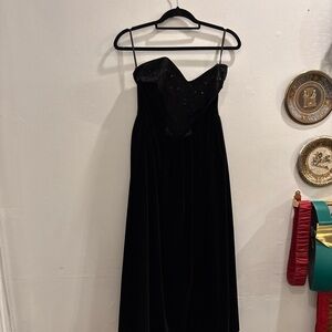 Laura Ashley Black Strapless Velvet Gown with Beaded Bodice